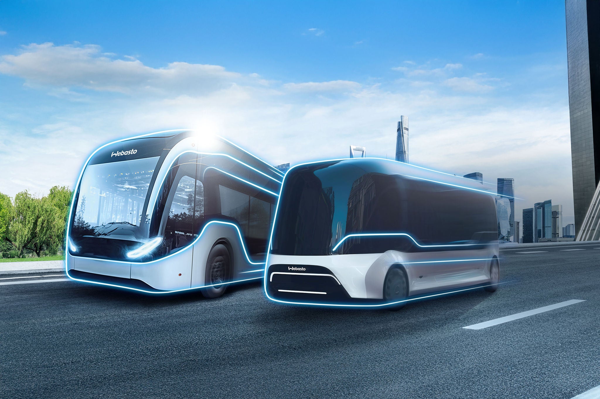 Zwei elektrifizierte Busse