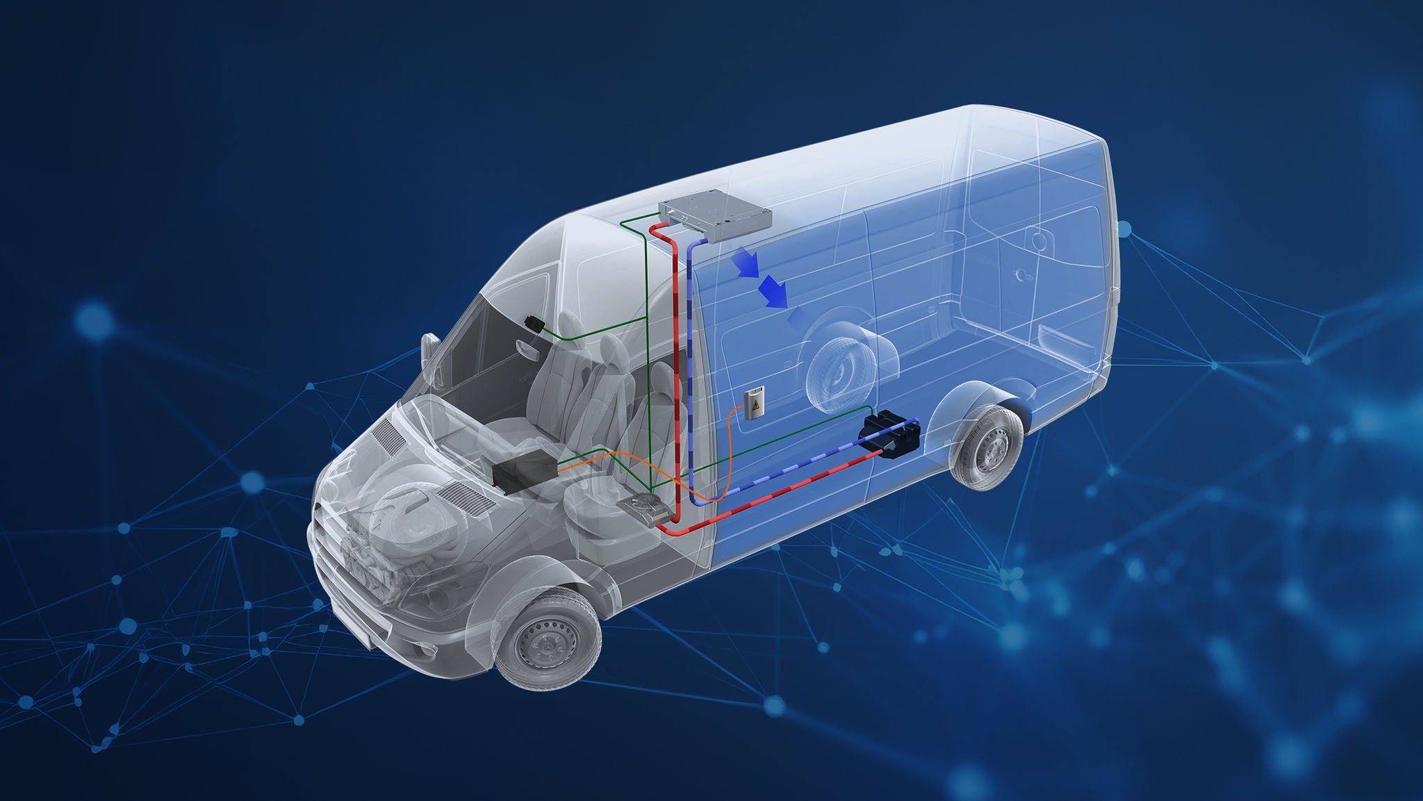Illustratie van bestelwagen met vervoerkoelingssysteem