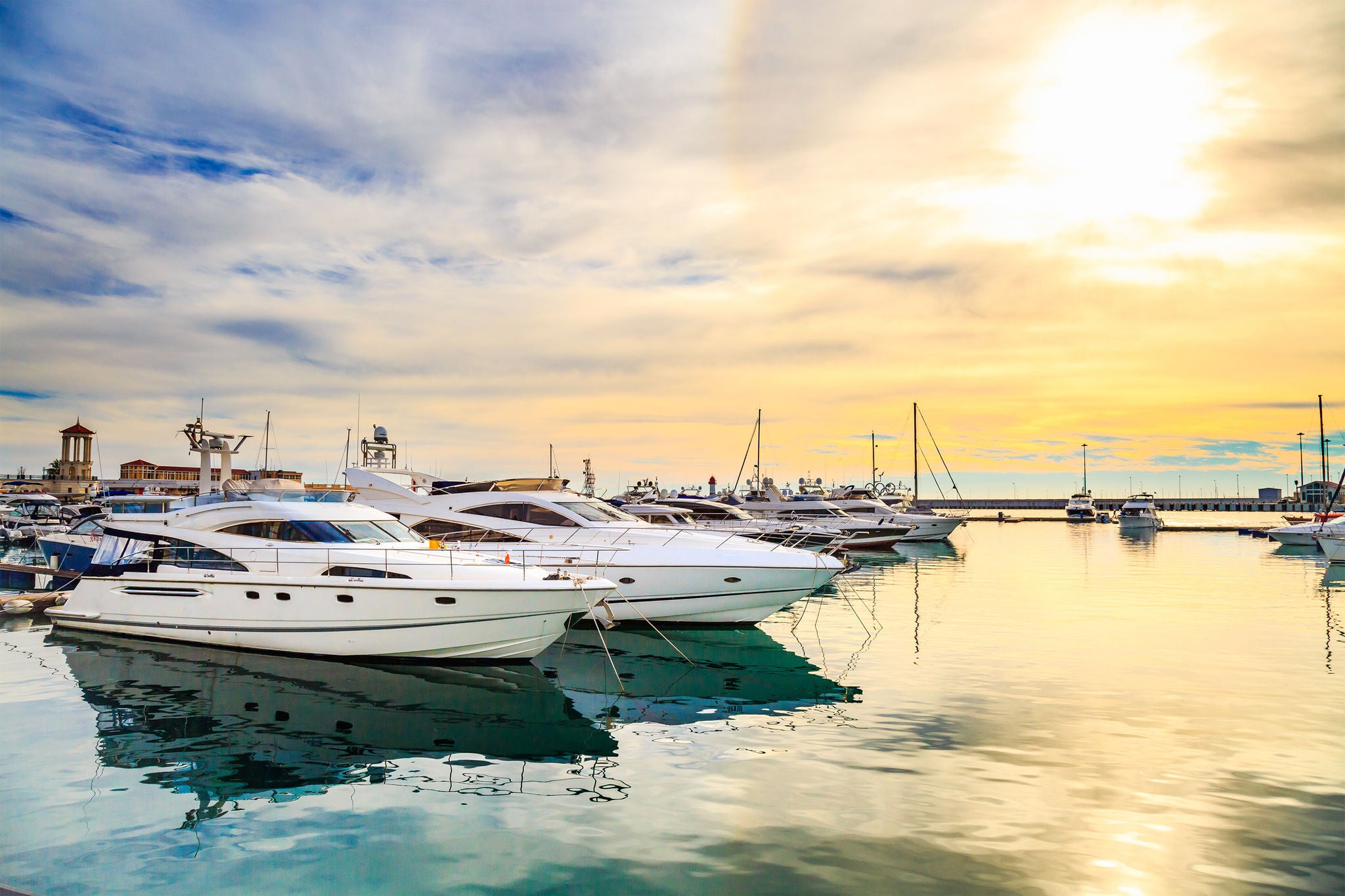 Yachts in Marina at Sunset