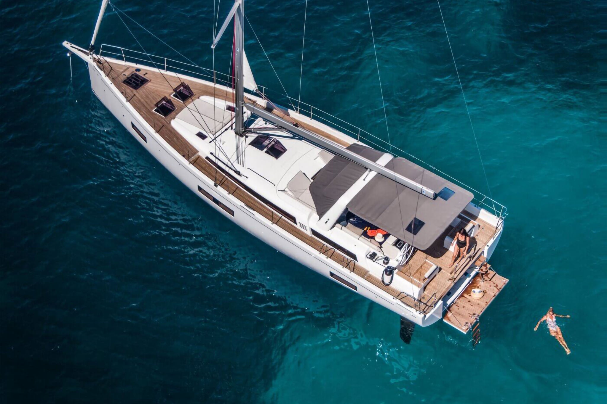 Anchored yacht