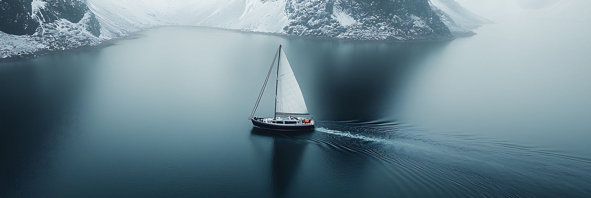 Sailing Fjord for Winter Mountains, Norway.