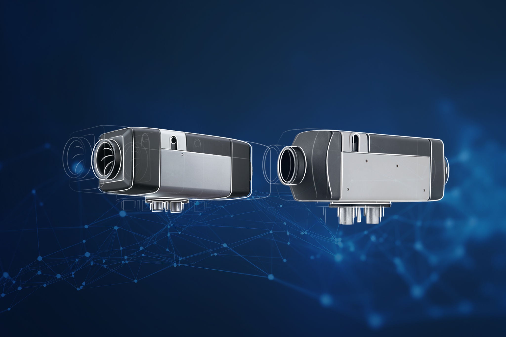 Riscaldatori ad aria Webasto su sfondo blu