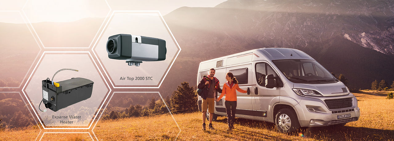 Visualisierung kompakter Heiz- und Kühlsysteme für Campervans mit Air Top 2000 STC und Expanse-Wasserheizung als Webasto-Systemlösungen in Pressemitteilung