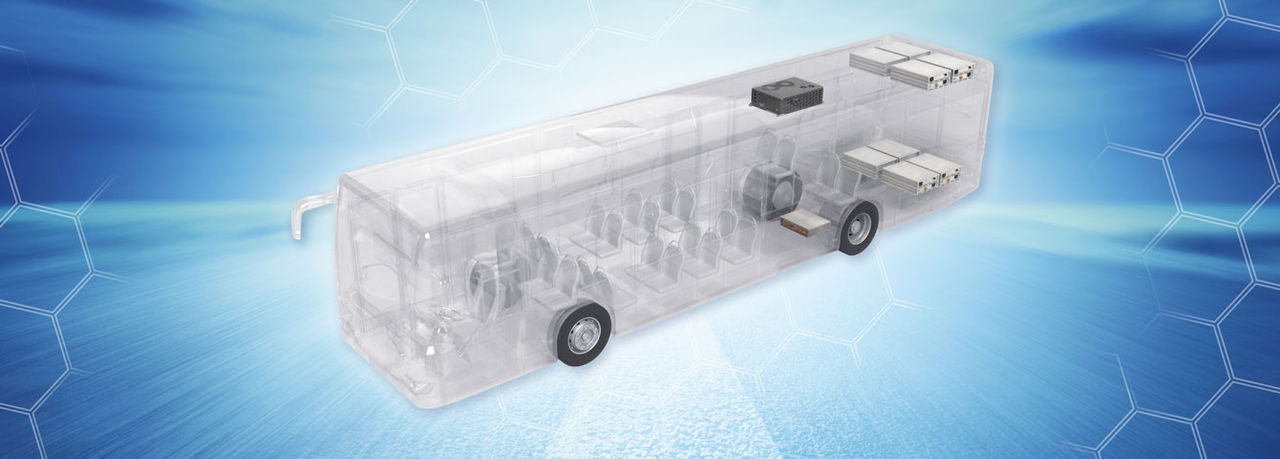 Transparent bus rendering highlighting Webasto as system partner with modular battery, HVAC & electric-heating solutions for buses on the vehicle solutions page.