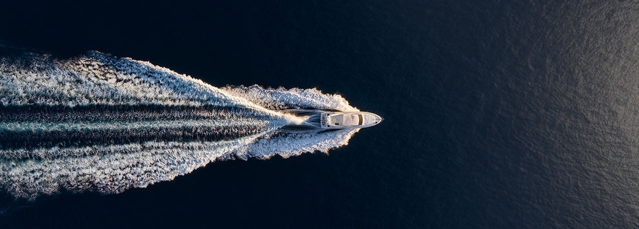 Top view of boat on the ocean